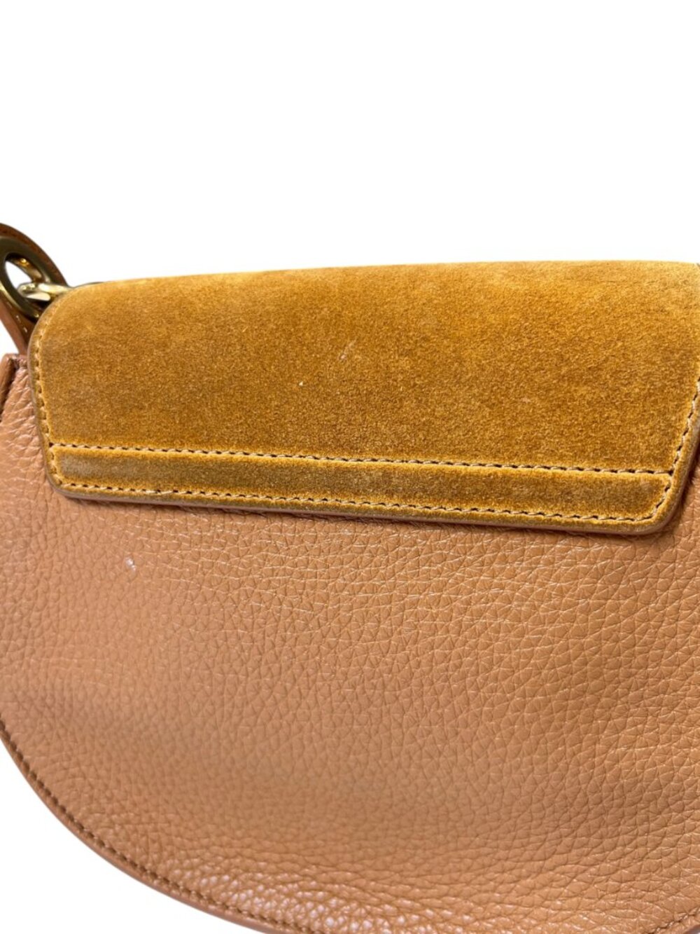 $2090 Chloe Camel Brown Suede Small Tess Gold Handbag Boho Crossbody - Picture 6 of 16